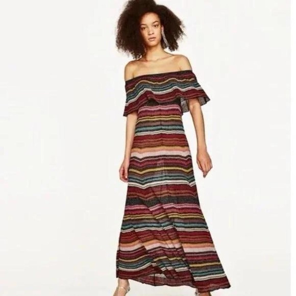 Zara Limited Edition Stripped Knit off the shoulder Dress - Picture 2 of 7